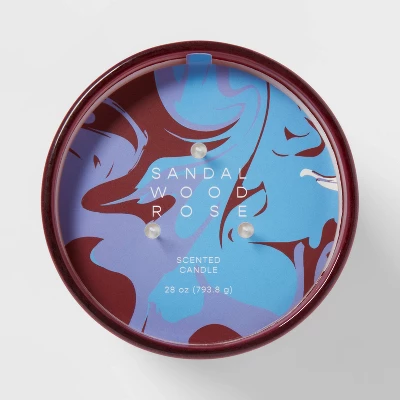 28oz Glass Sandalwood Rose Candle Burgundy - Opalhouse⢠- Image 3