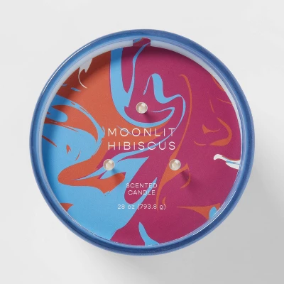 28oz Glass Moonlit Hibiscus Candle Light Blue - Opalhouse™ - Image 3