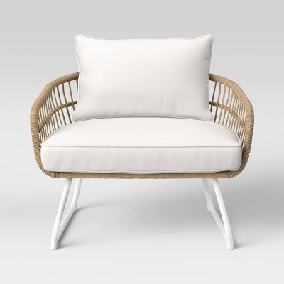 Southport Outdoor Patio Chair With Metal Legs, Club Chair Natural/White - Opalhouse⢠- Image 2