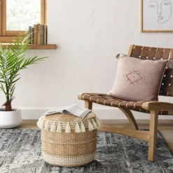 Gemma Pouf Jute Striped/Tassels Natural - Opalhouse™