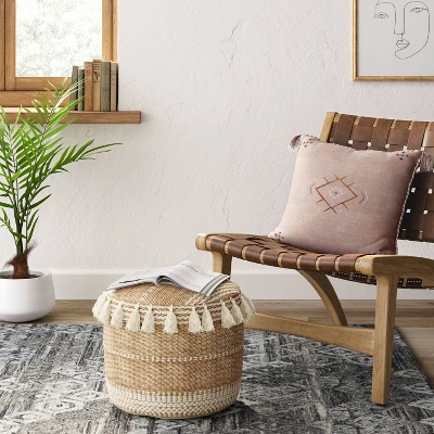 Gemma Pouf Jute Striped/Tassels Natural - Opalhouseā¢